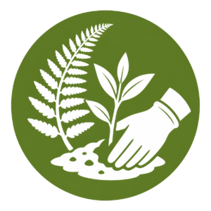 Native fern and young plant being tended